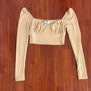 Princess Polly Beige Long Sleeve Crop Ribbed Top